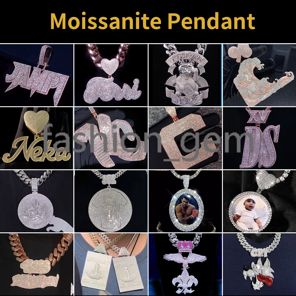 Buss Down Custom Moissanite Pendant Crown Bail Iced Out Initial Letter 925 Silver Hiphop Moissanite Pendant