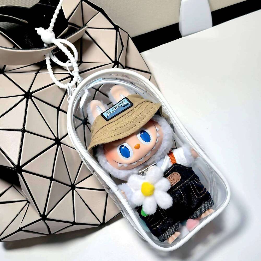 Labubu Bag Colorful Transparent Protector Case Organizer Box For Cm V Dolls Outdoor Display Bag With Keychain Doll Accessories
