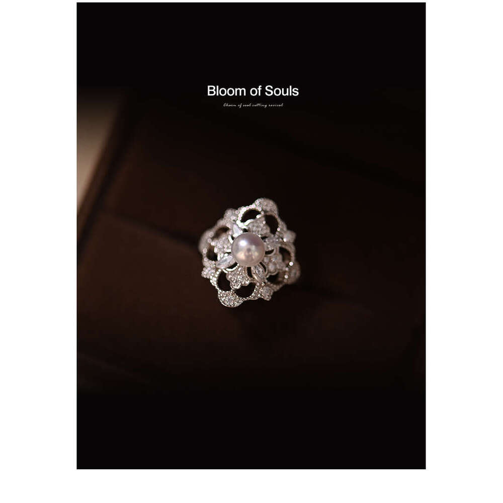 Beauvieu Waltz" Pearl for Women, Hollow Artistic Adjustable Open Ring
