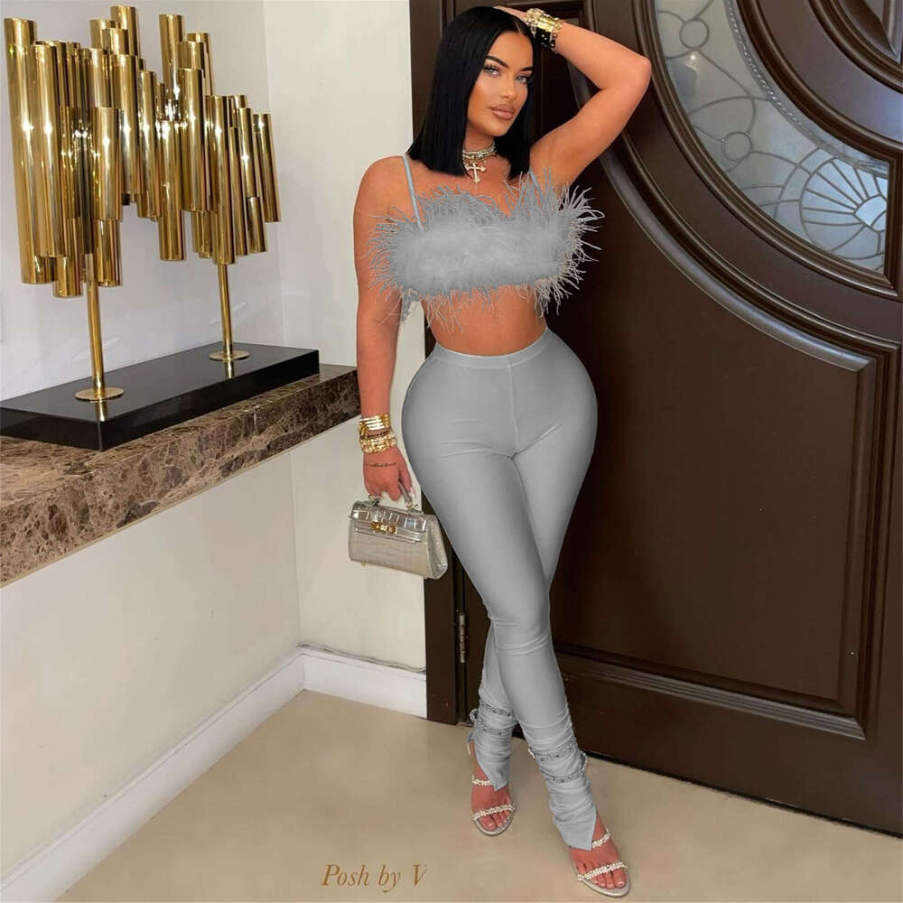 Summer New Women's Fashion Personality Sexy Style Spaghetti Strap Backless Tube Top Bodycon Pants Set B5