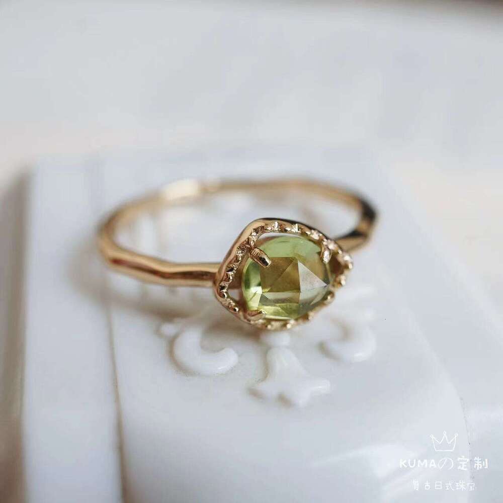 Peridot for Women Fresh Cute Irregular Simple Gold-Plated Ring High-End Adjustable Band
