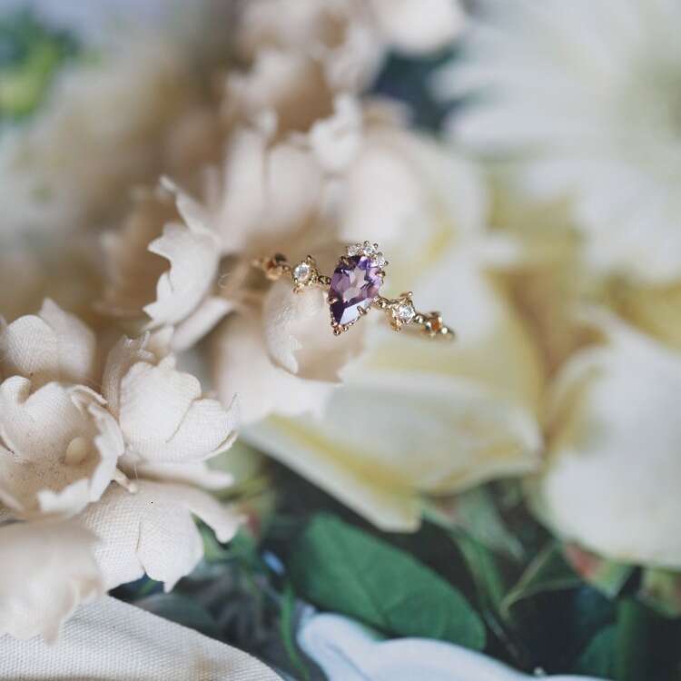 Tears of Light" Japanese AGET*E Same Style Dreamy Sparkling Diamond Ultra Exquisite Amethyst Light Luxury Versatile Ring