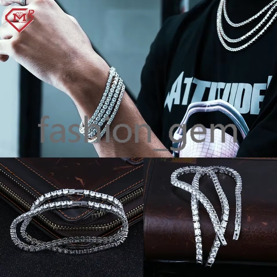 3mm 4mm 5mm 6mm Moissanite Chain 925 Silver Hiphop VVS Diamond Iced Out Moissanite Tennis Chain