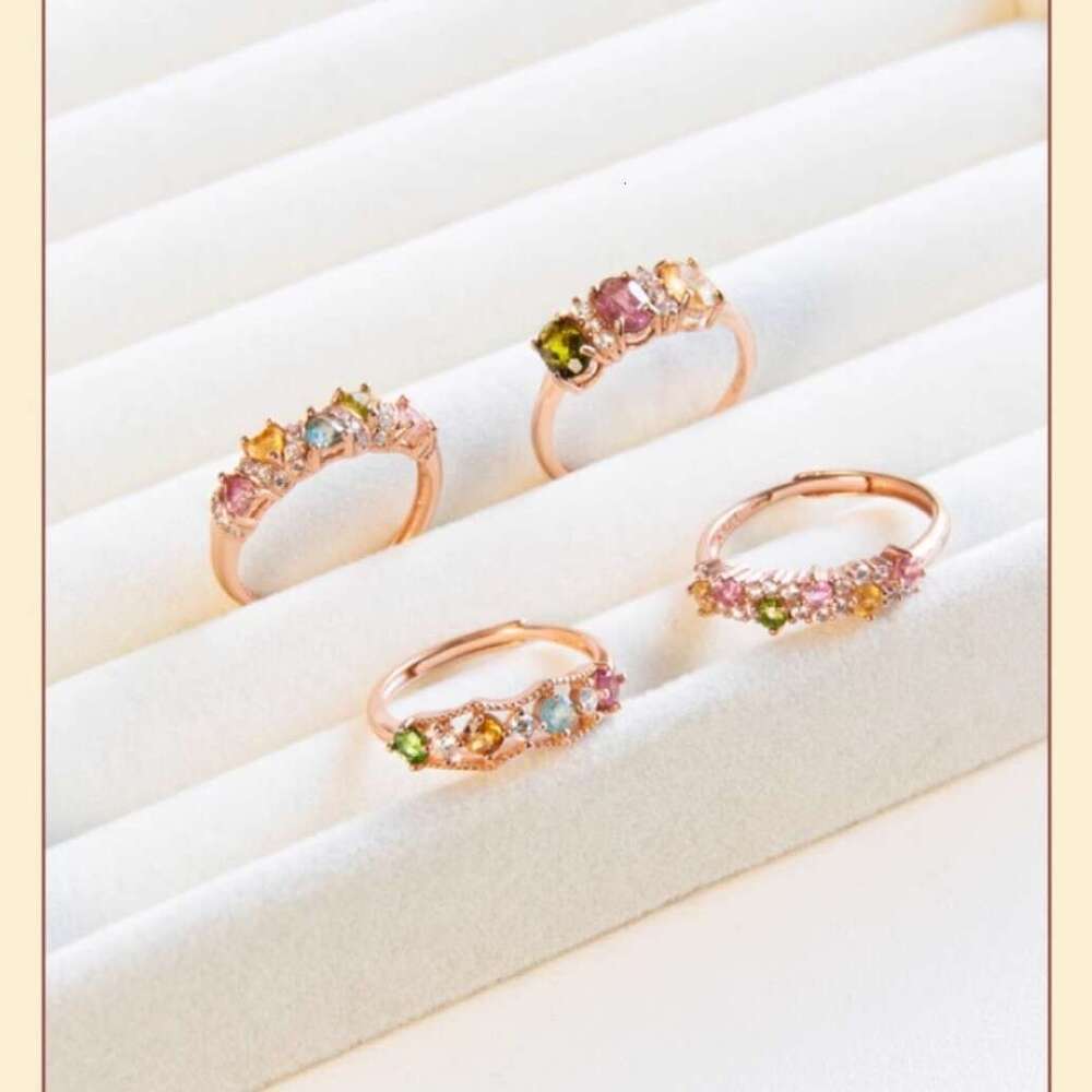 New High Imitation Tourmaline Open for Women, Light Luxury Niche High-end Sense Colorful Gemstone Ring, Fashionable and Unique Index Finger Ring