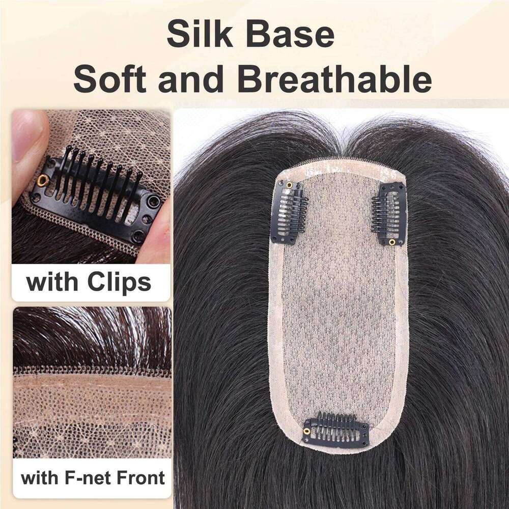 6x12cm Human Topper Silk Base Bangs Straight Cover Soft Breathable with Clips in for Hair Loss Women Small Size