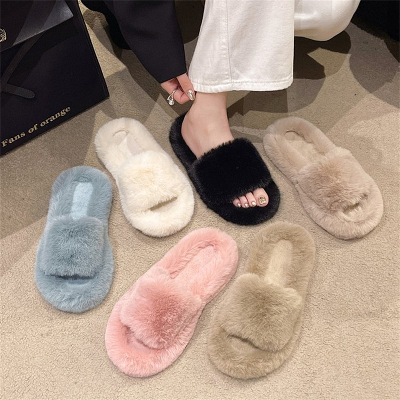 new free shipping designer slippers for woman Indoor outdoor sliders keep warm Thick woolen classic Plush sandals pink blue black white