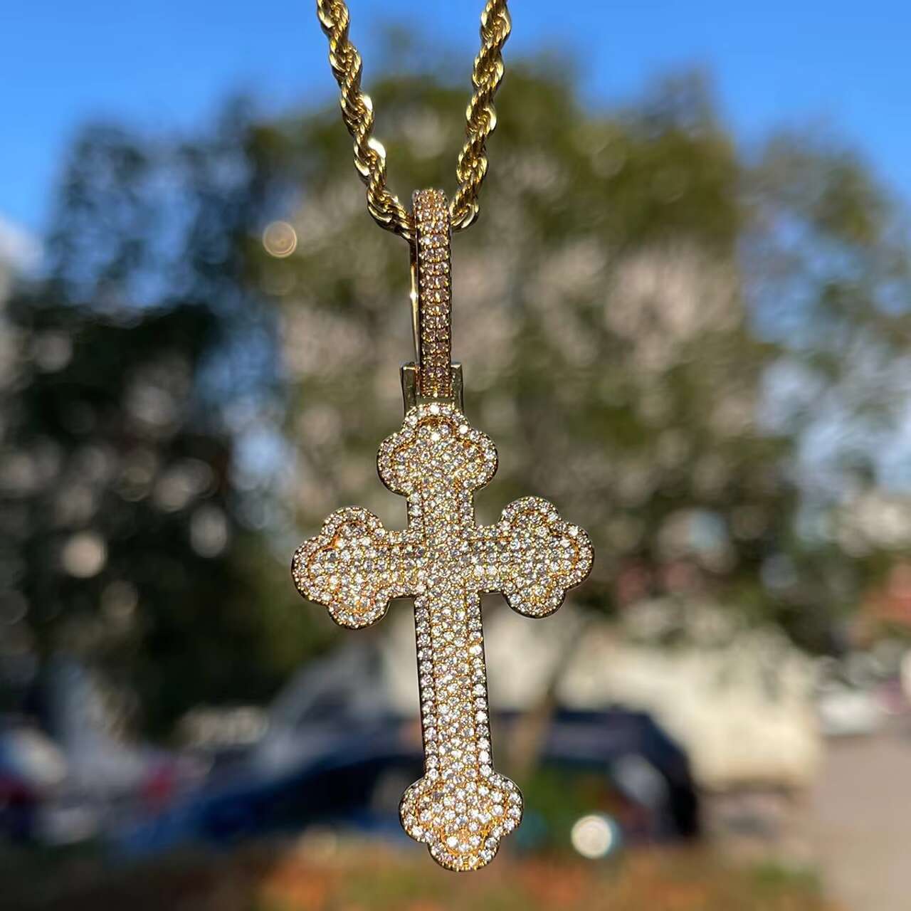 Mens Fully Iced Blinged Out Hip Hop VVS Diamond Cross Pendant Christian Spiritual Moissanite Jewelry Pendants Charms