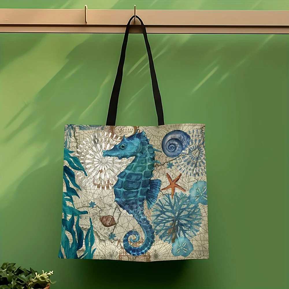 Rustic Tote Bag With Sloth Print Large Capacity Shoulder Shopping Bag Reusable Casual Travel Beach Bag For Women B250618