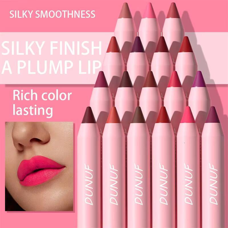 18 Colors Lipstick Pencil Matte Velvet Waterproof Long-lasting Non-stick Cup Stick Sexy Rose Red Nude Brown Lip Liner Makeup happy