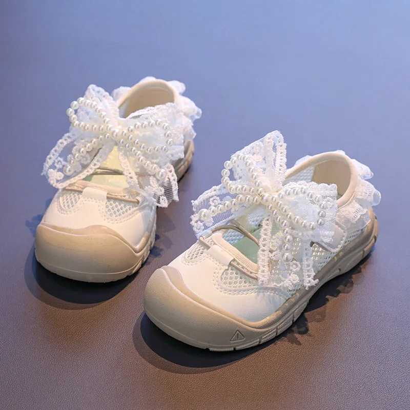 New Children Causal Girls Sports Shoes Summer Breathable Sweet Princess Lace Bowknot Shoes Fashion Kids Mesh Shoes Soft Non-slip Z250618