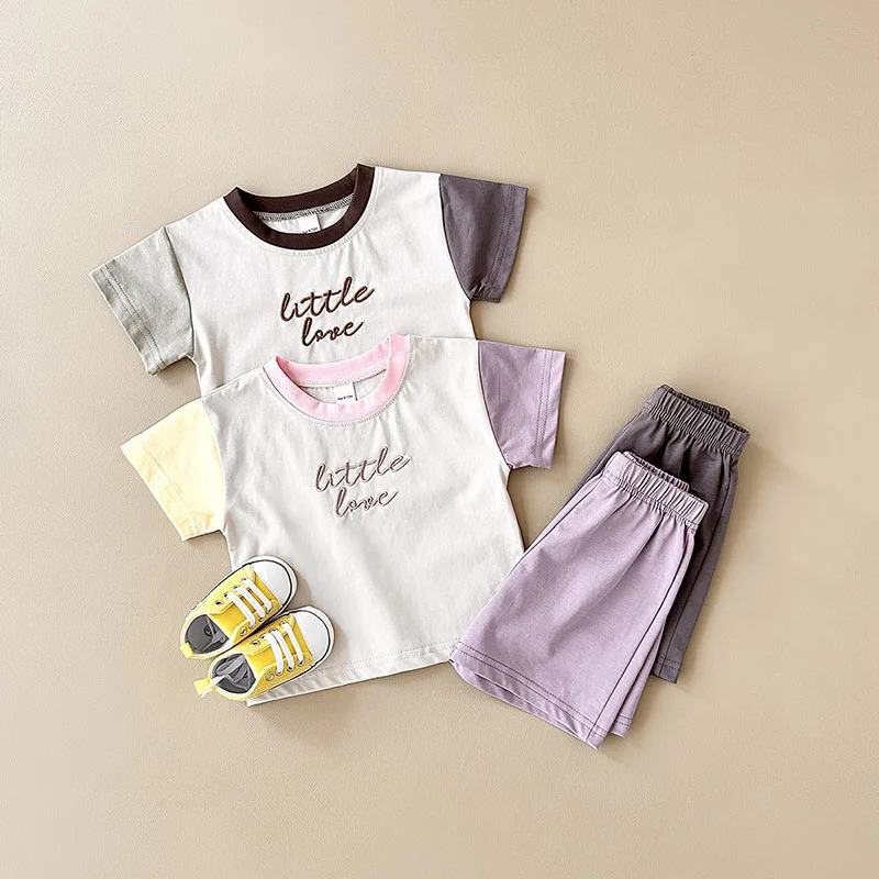 MILANCEL Summer Baby Clothes Set 9M4T Color Block Letter Toddler Girls TshirtShorts Infant Leisure Cotton Outfit 2PCS 250618
