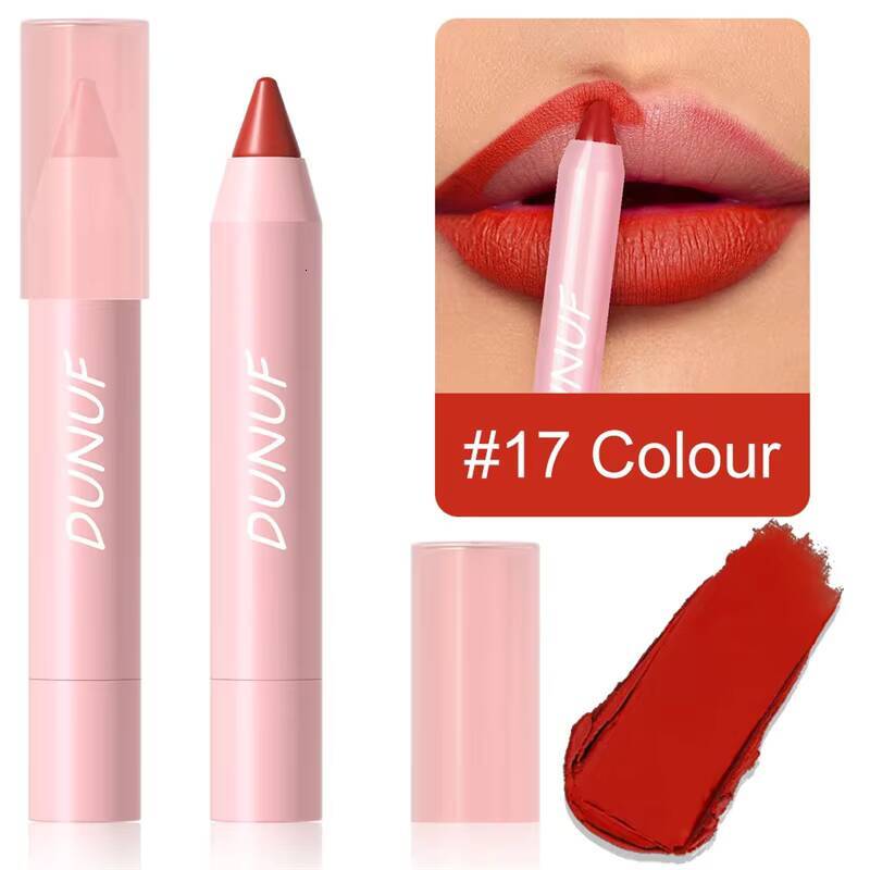 18 Colors Lipstick Pencil Matte Velvet Waterproof Long-lasting Non-stick Cup Stick Sexy Rose Red Nude Brown Lip Liner Makeup happy