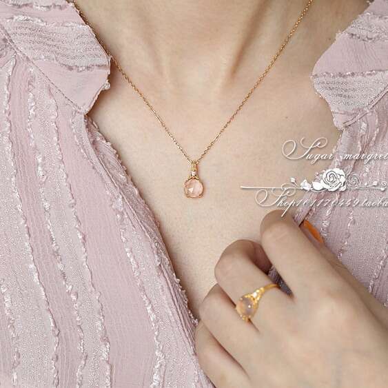Girl's Prayer Classic Internet Celebrity Live Same Style Pink Crystal Open Luxury Ring Necklace Earrings for Women