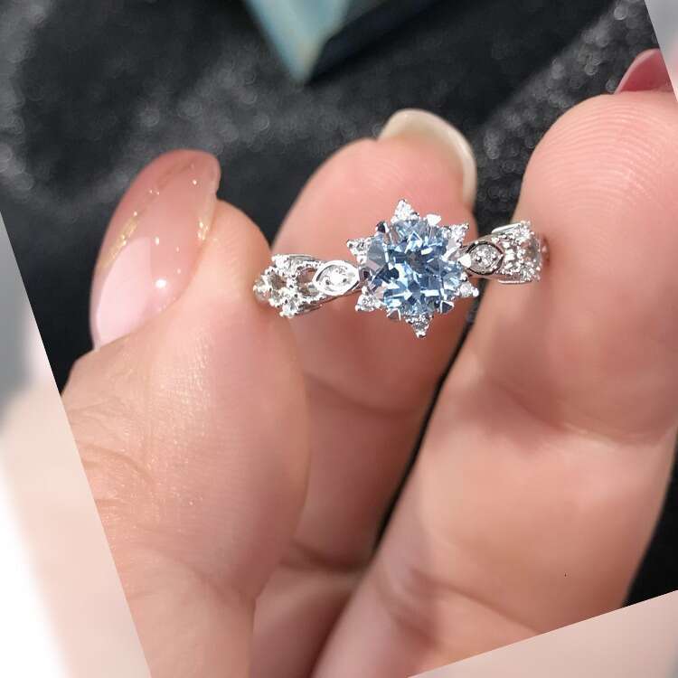 Hot Selling High Imitation Natural Santa Maria Perfect Round Aquamarine Light Luxury Versatile High-end Feel Ring for Women