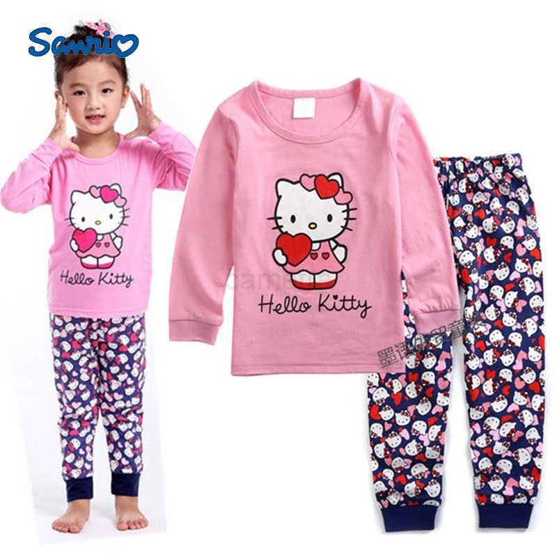 Sanrio Baby Girls Pajamas Clothes Set Kids Cartoon Hello Kitty Long Sleeve Top+Pants 2-piece Outfits Toddler Cotton Home Sleepwear Suits XJ250618XJ250