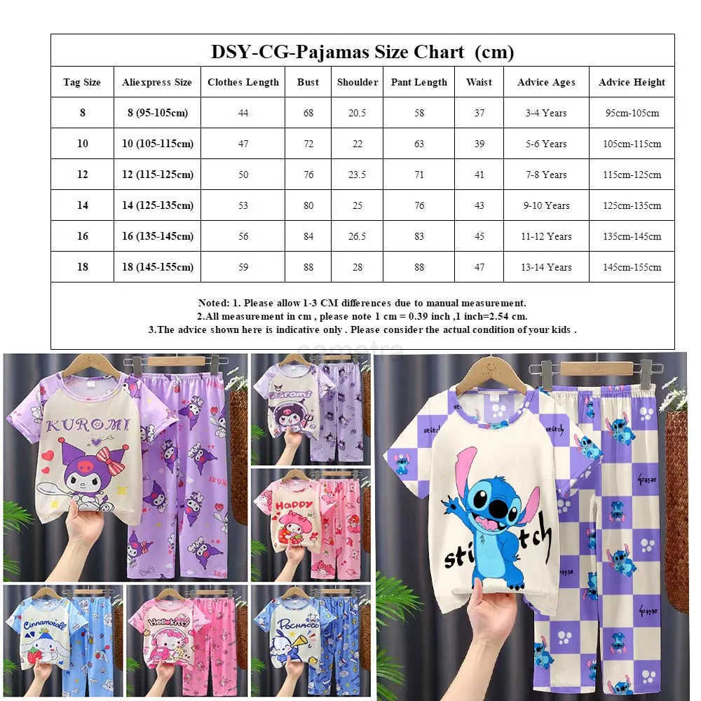 Sanrio Hello Kitty Girls Pajama Sets Short Tops+Long Pants 2 Pieces Kuromi Soft Childrens Sleepwear Kids Pajamas Suits Nightwear XJ250618XJ250618