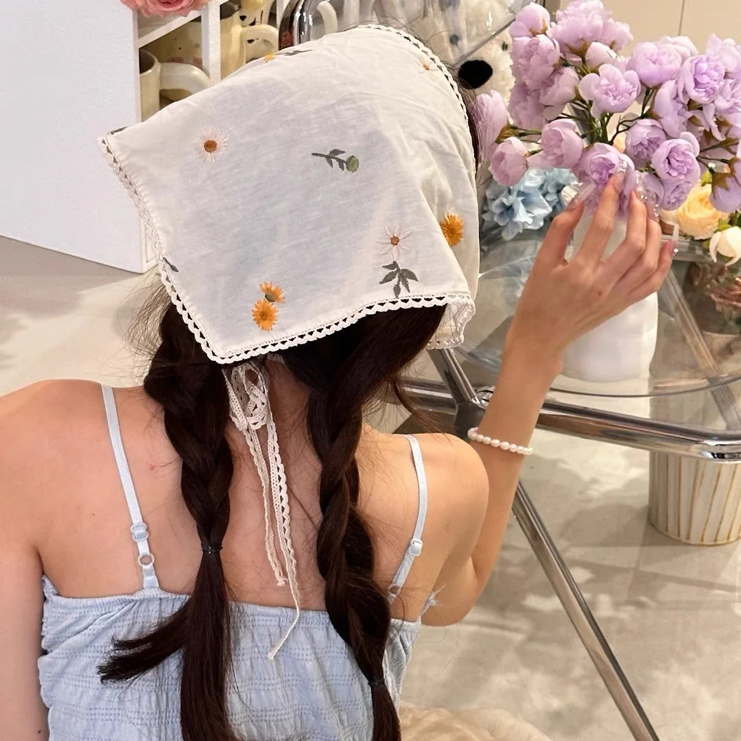 AWAYTR Beige Flowers Headband Hair Scarf Bands for Women Party Headwear Cartoon Print Bandana Turban Hairband Headpiece 250617