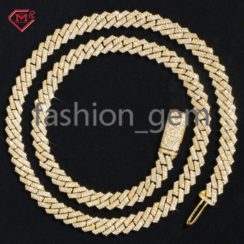 Custom Moissanite Cuban Chain 2 Row 10K Gold Iced Out Hip Hop Moissanite Cuban Link Chain
