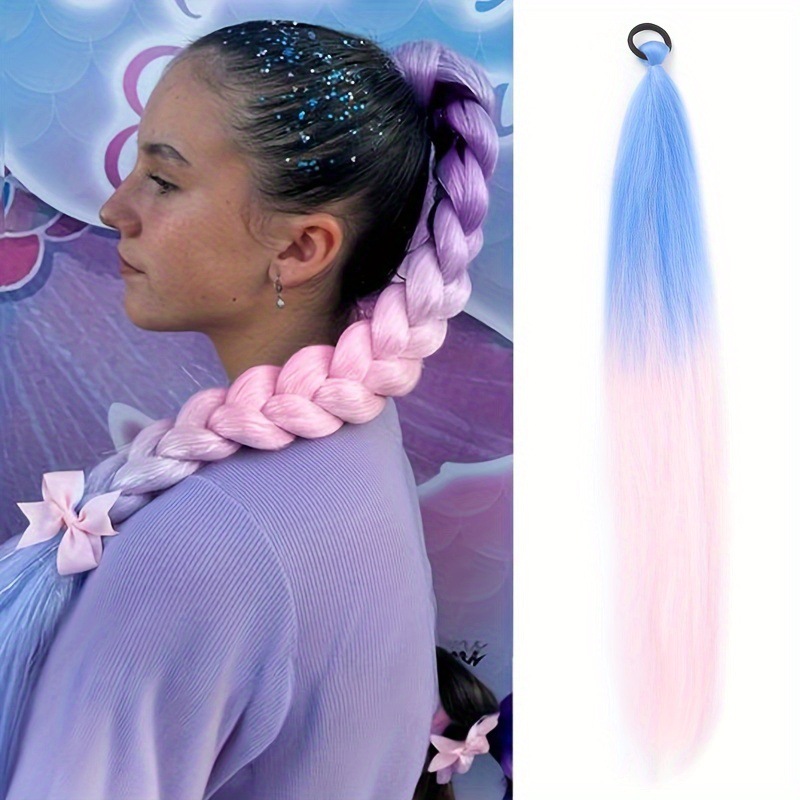 Colorful Gradient Ponytail Hair Extensions Box Braids Elastic Rope Braids for Girls Kids