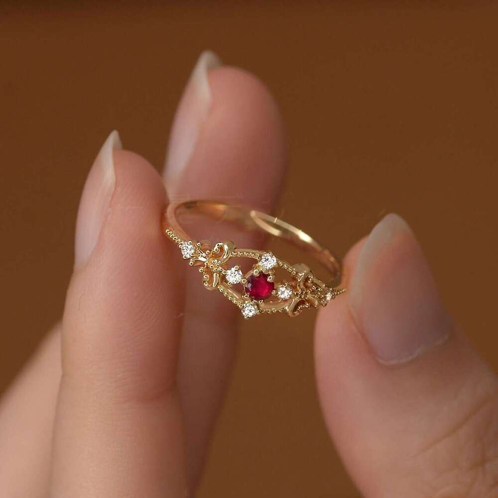 French Style Imitation Red Hollow Design Personality High-end Feel Beaded Edge Index Finger Ring for Women
