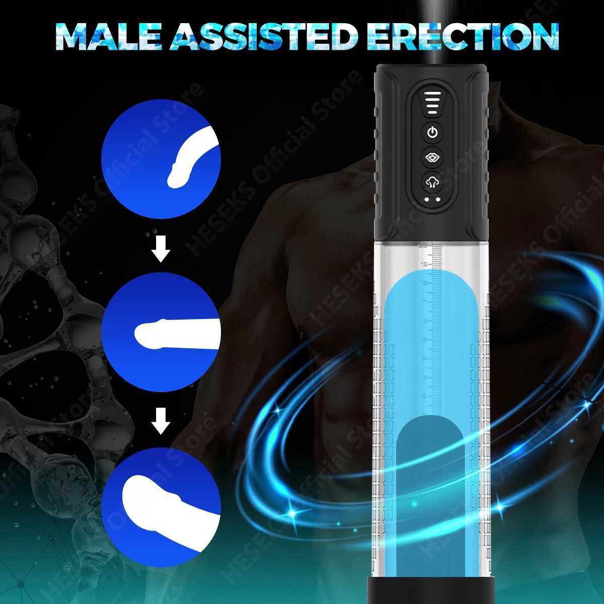 HESEKS Penis Pump Enlargement Extend Electric Vacuum Pump with 4 Automatic Suction Modes for Men Stronger Bigger Sex Toys 18+ W250618