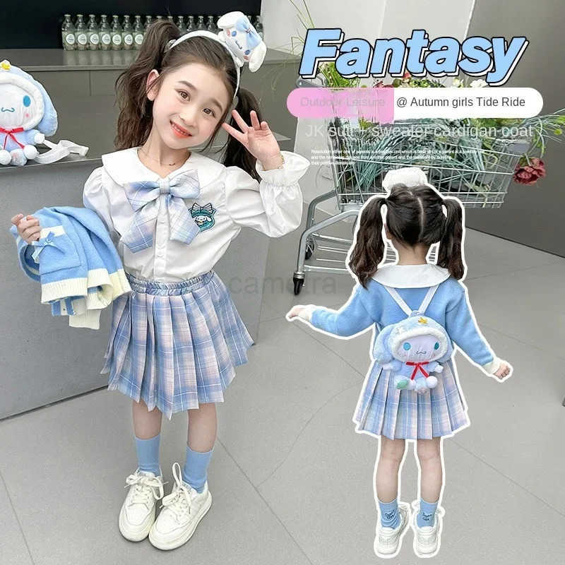 Sanrio Sanrio Cinnamoroll Childrens CosPlay Academy Style Pleated Skirt Girl Autumn Princess Dress Kids JK Uniform Birthday Party Gift XJ250618