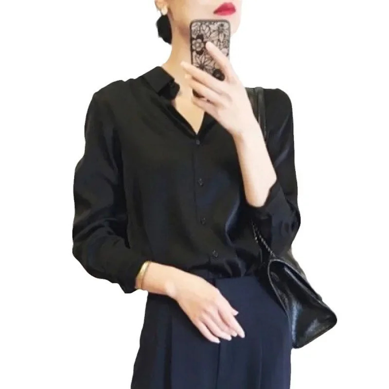 Stylish Womens Autumn Simulation Silk Shirt Heavy Satin Surface Top For Chic Fashion 250617