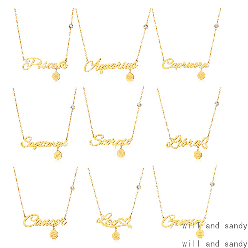 12 Zodiac Sign Necklace Pendant 18k gold Stainless Steel Virgo Cancer Letter Pendants Charm Star Sign Choker Astrology Necklaces for Women Fine Fashio