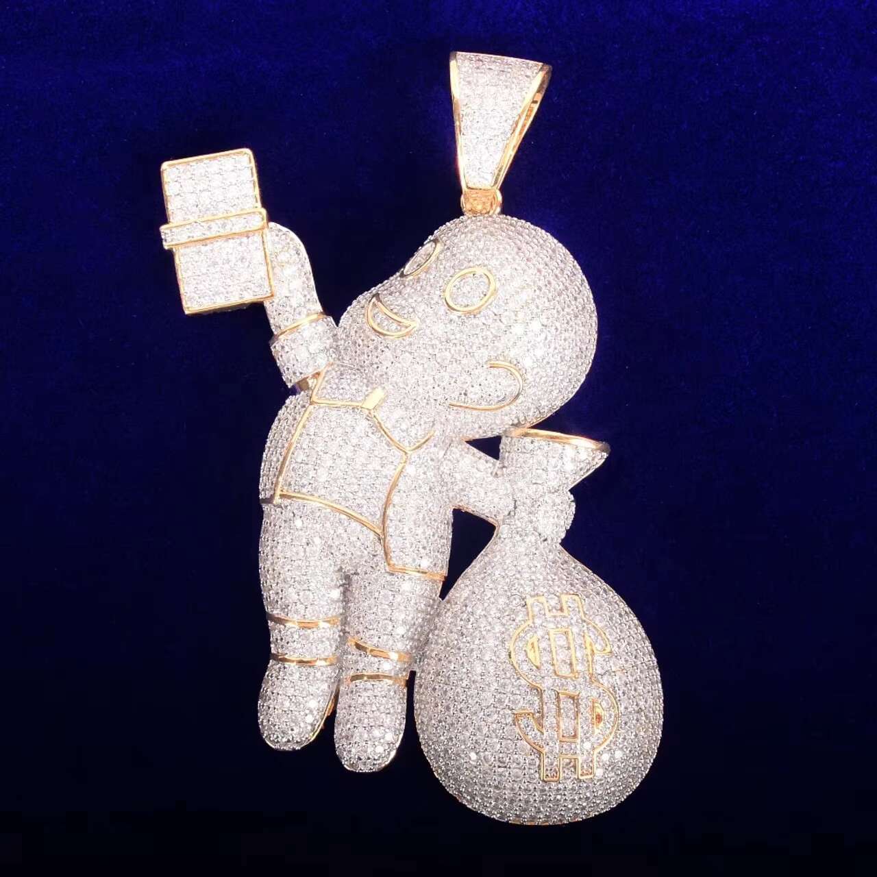New Arrival 18K Gold Casper Money Bag Hip Hop Style Diamond Pendant with Dollar Sign Moissanite Jewelry for Men and Women