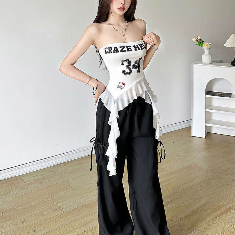 Summer New Women's Solid Color Slim Fit Fashion Off-Shoulder Sleeveless Letter Print Top B5