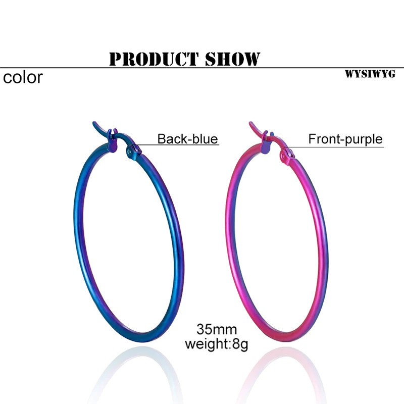 Trend Blue Purple Hoop Earrings Exaggerated Stainless Steel Geometric Bohemian Round Circle Ear Rings Women Ear jewelry Gift 250603