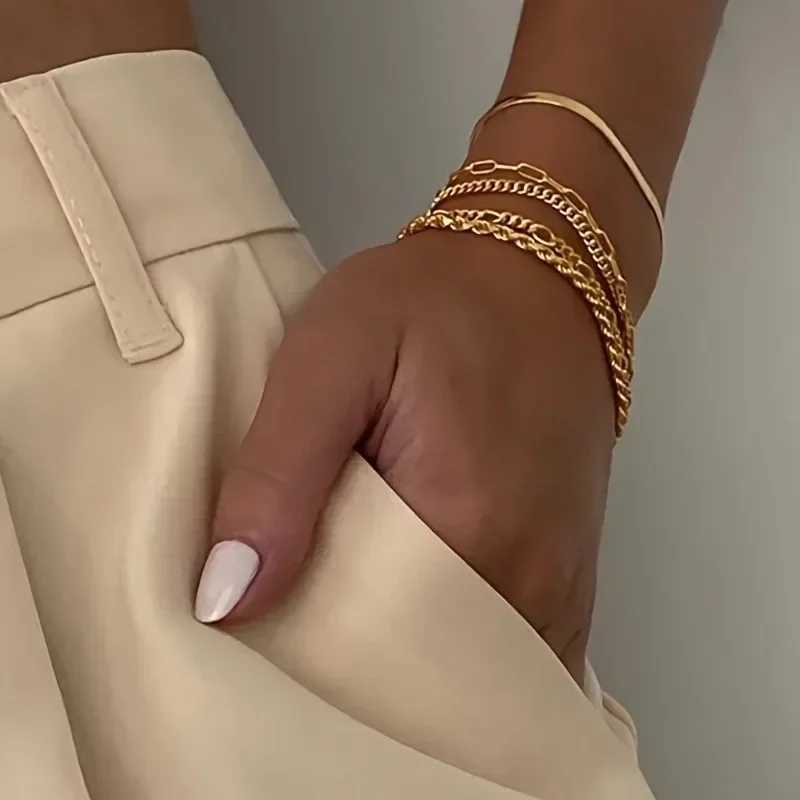 Vintage Punk Style Womens Bracelet Set Silver 925 bracelet Plated Gold bracelet Cuban Paper Clip Chains Fashion Accessories W250618