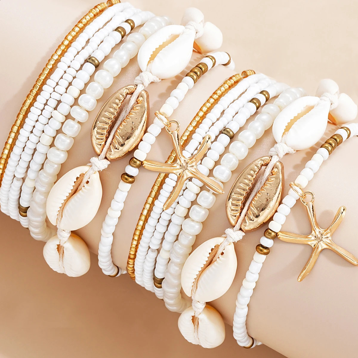 14 piece set of fashionable Bohemian acrylic starfish beaded rice bead womens bracelet for beach vacation 250613