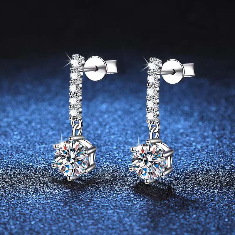 Wholesale Vvs Moissanite Jewelry 925 Sterling Silver 2ct Moissanite Diamond Drop Stud Earrings for Women