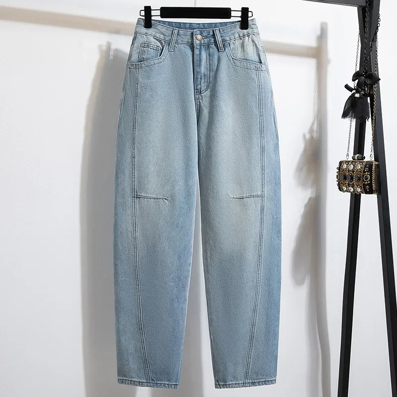 Plus Size Loose Straight Leg Blue Jeans Womens plus Size Trousers Autumn Spring Bend Knife Wide Leg Pants Floor Length 250609