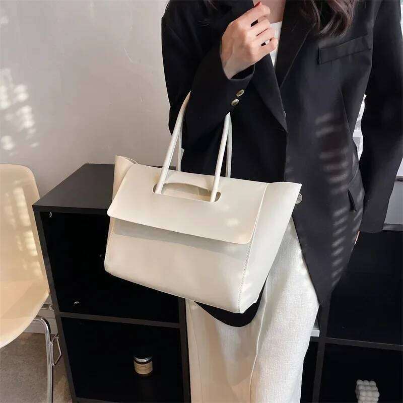 Fashion Women Shoulder New Large Capacity Handbags Simple Retro Tote Solid Color Famous Brand High Quality Bags