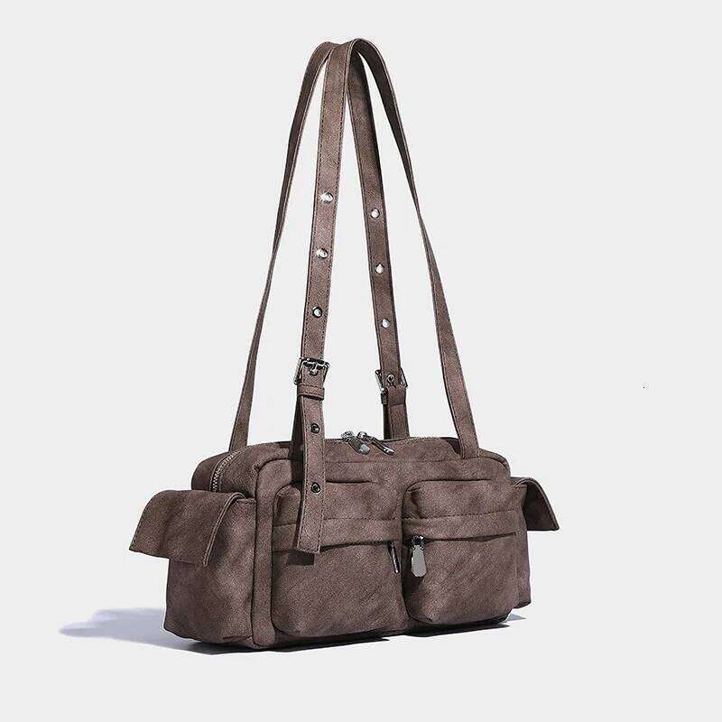 Vintage Women Motorcycle Shoulder Niche Designer Sweet Cool Girl Handbags Large Capacity Multi-Pocket Single Crossbody Bag