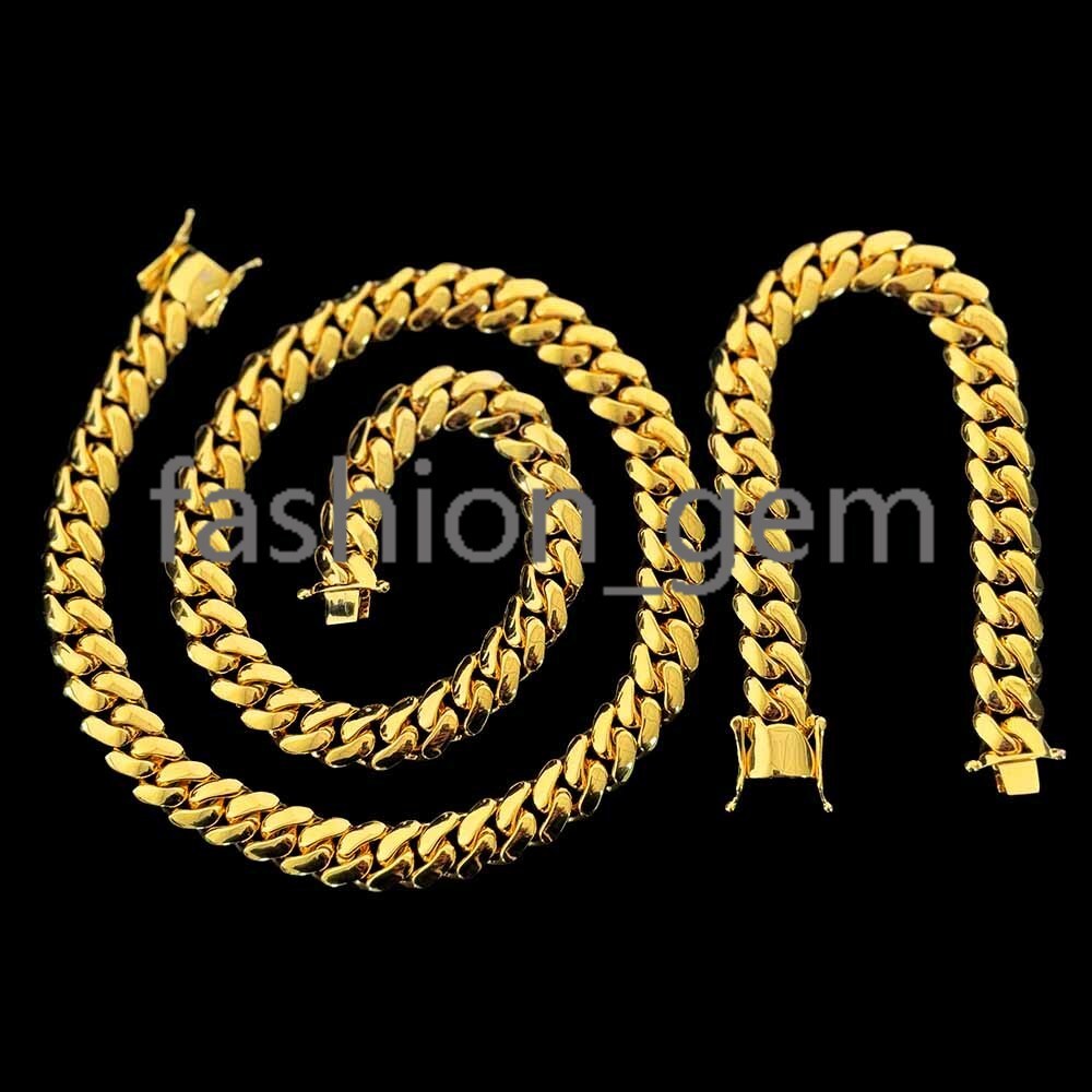 Promotion 12K Gold Plating Cuban Necklace 10mm Brass Hip Hop Plain Miami Cuban Link Chain