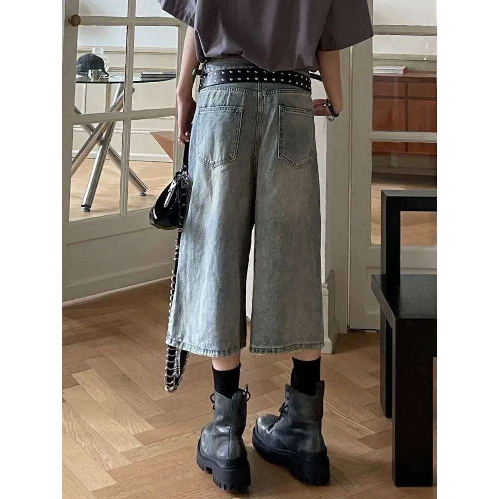 Wear HOUZHOU Vintage Blue Ripped Short Jeans Women Oversized Distressed Jorts Y2k Grunge Baggy Boyfriend Denim Shorts Wide Streetwear