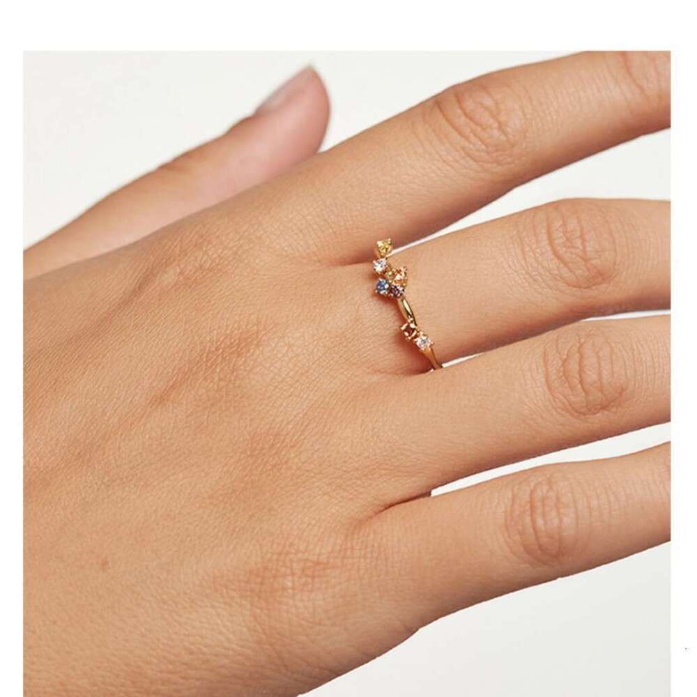 Spanish PD Exquisite Sparkling Seven Diamond Zircon Light Luxury Style Elegant Gold Versatile High-end Ring