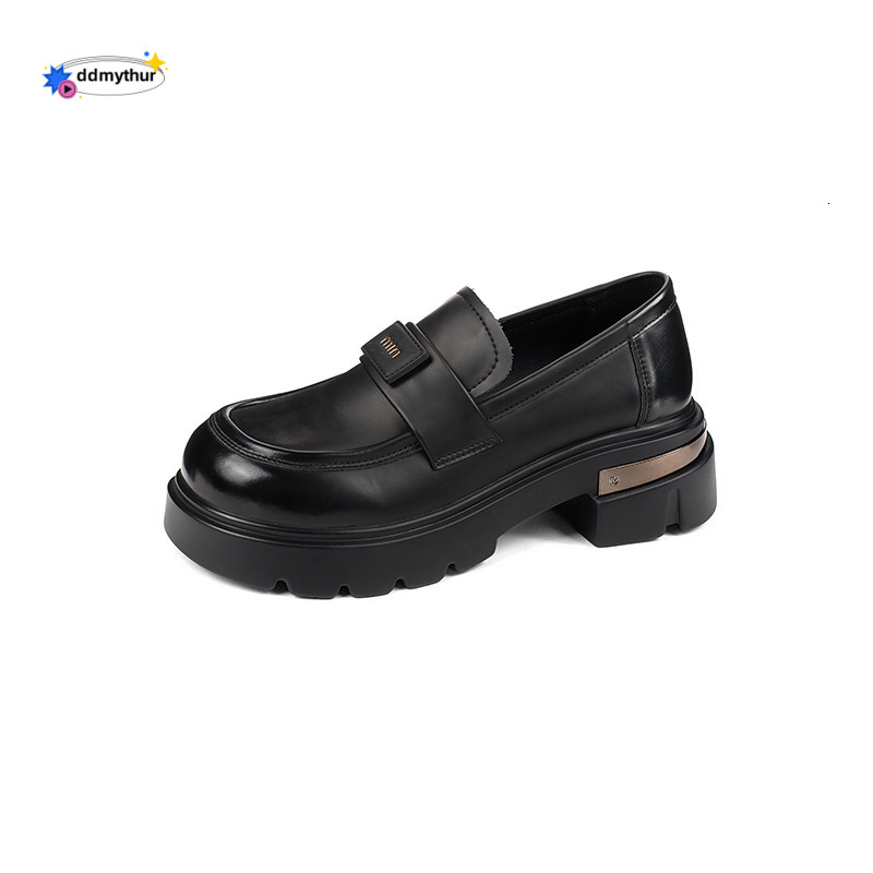 Loafers for Women 2025 Spring and Autumn New Genuine Thick Sole British Style Small Leather with Metal Buckle Slip-On Chunky Heel Single Shoes ddmythu