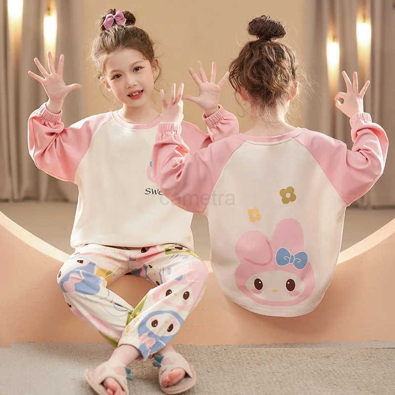 Sanrio Girls Pajama Sets Korea Style Cartoon Print Soft Comfortable Girl Nightwear Set Loose Trendy Breathable Pajamas XJ250618XJ250618