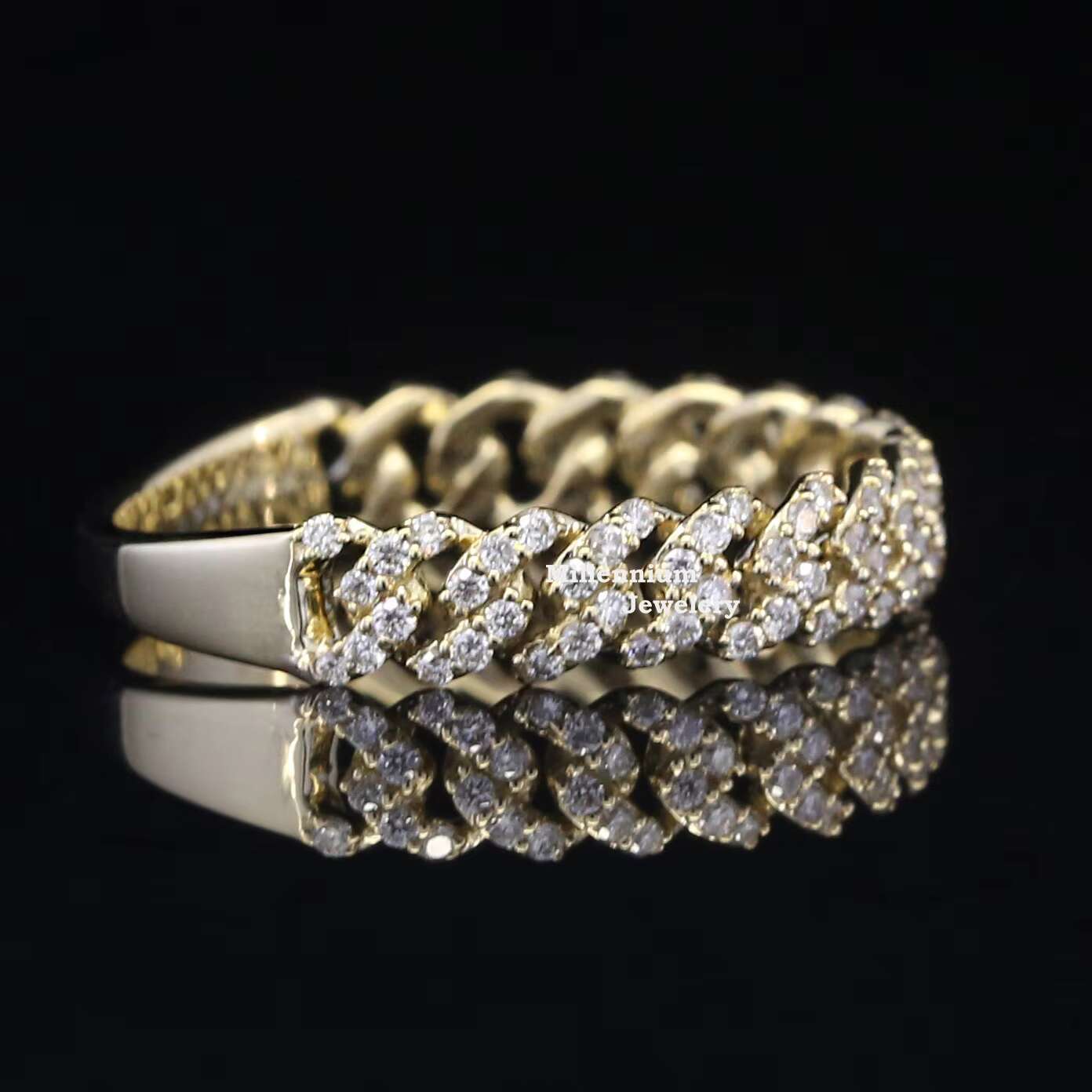 Low Price Round Cut Moissanite Diamond Ring Gold Plated 925 Sterling Silver Miami Cuban Chain Design Hip Hop Ring