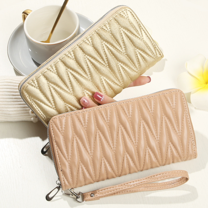 Free Shipping Designer New Single Pull Women's Luxury Bag Wallet Zipper Clutch Fashionable Large Capacity Soft Leather Coin Purse Phone Bag