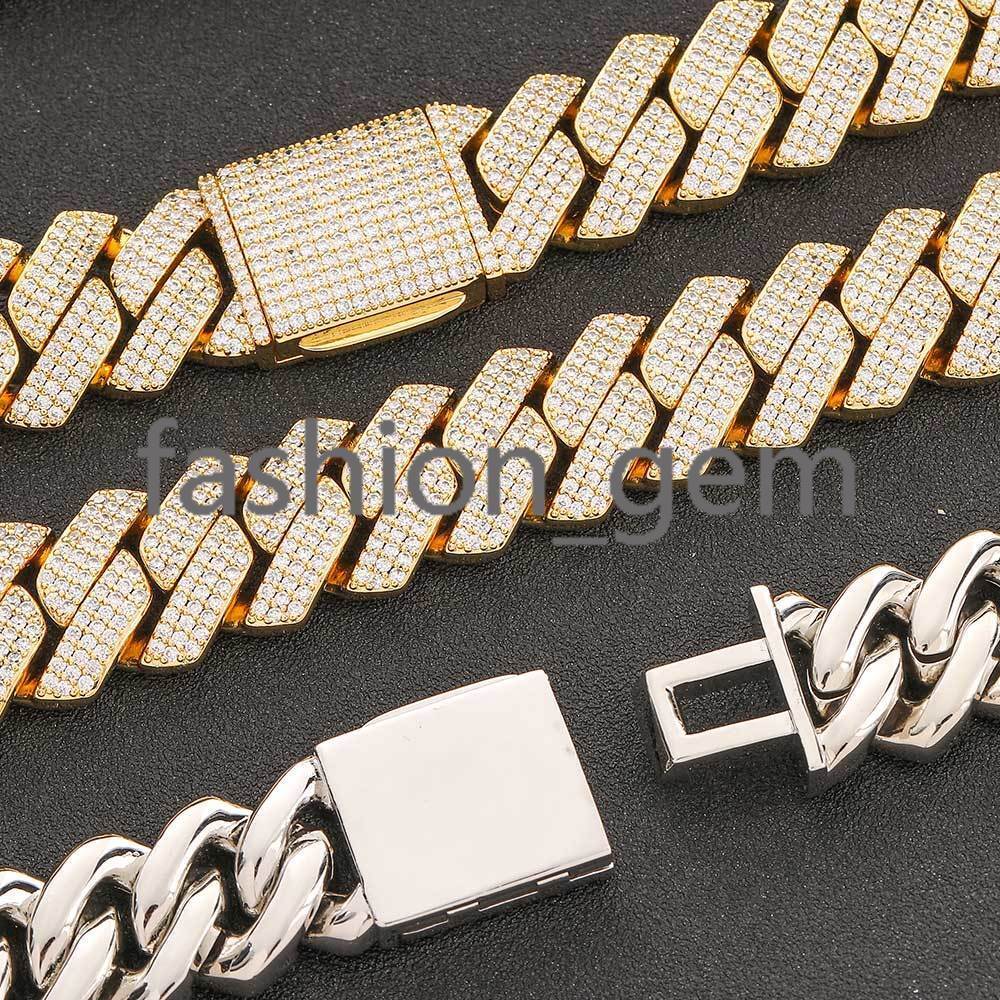 Wholesale Men Hip Hop Jewelry 20mm 3 Rows Gold Chunky Necklace Iced Out moissanite Prong Cuban Link Chain Necklace Diamond Cuban Chain