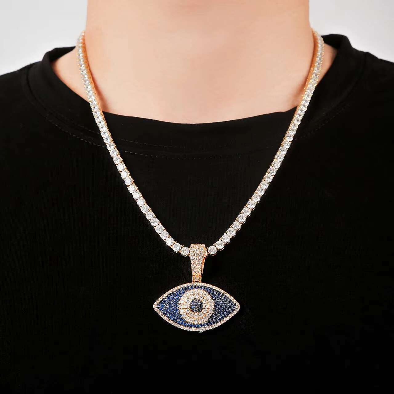 High Quality 18K Gold 925 Silver Plated Lucky Eye Pendant Moissanite Hip Hop Necklace with Turkish Jewelry Charms