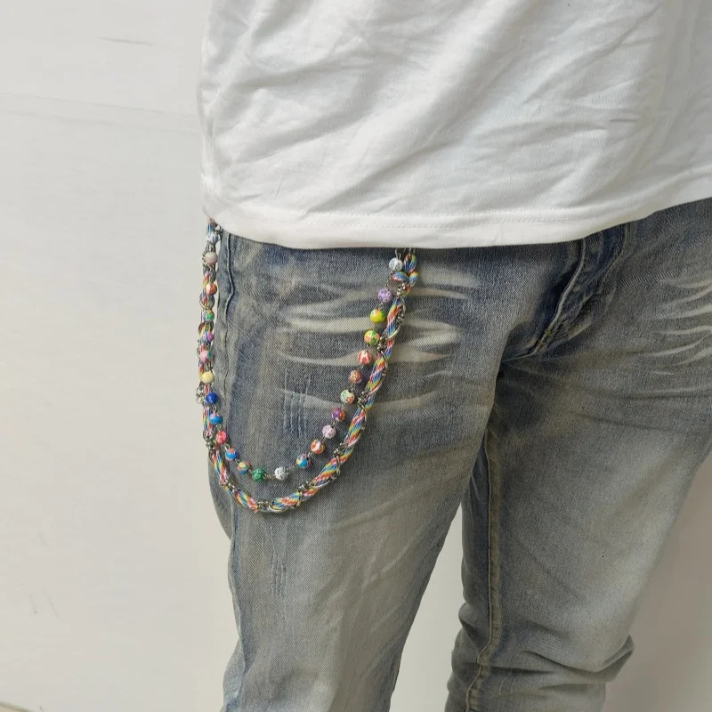 Stainless Steel Colorful Rope Two Layers Pants Chain Fashionable Mens And Womens Hip Hop Style Ones Waist Accessories 250618