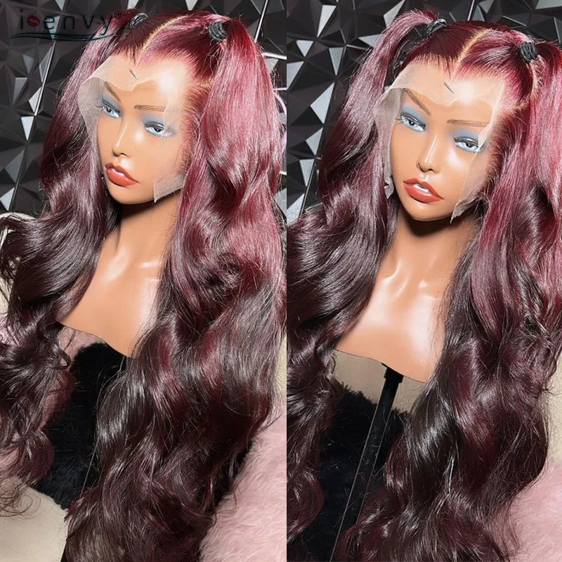 34 Inches Hd Lace Wig Body Wave 13X6 Red Lace Front Human Hair Wigs 13X4 Burgundy 99J Lace Front Wigs Pre Plucked Black Women Synthetic