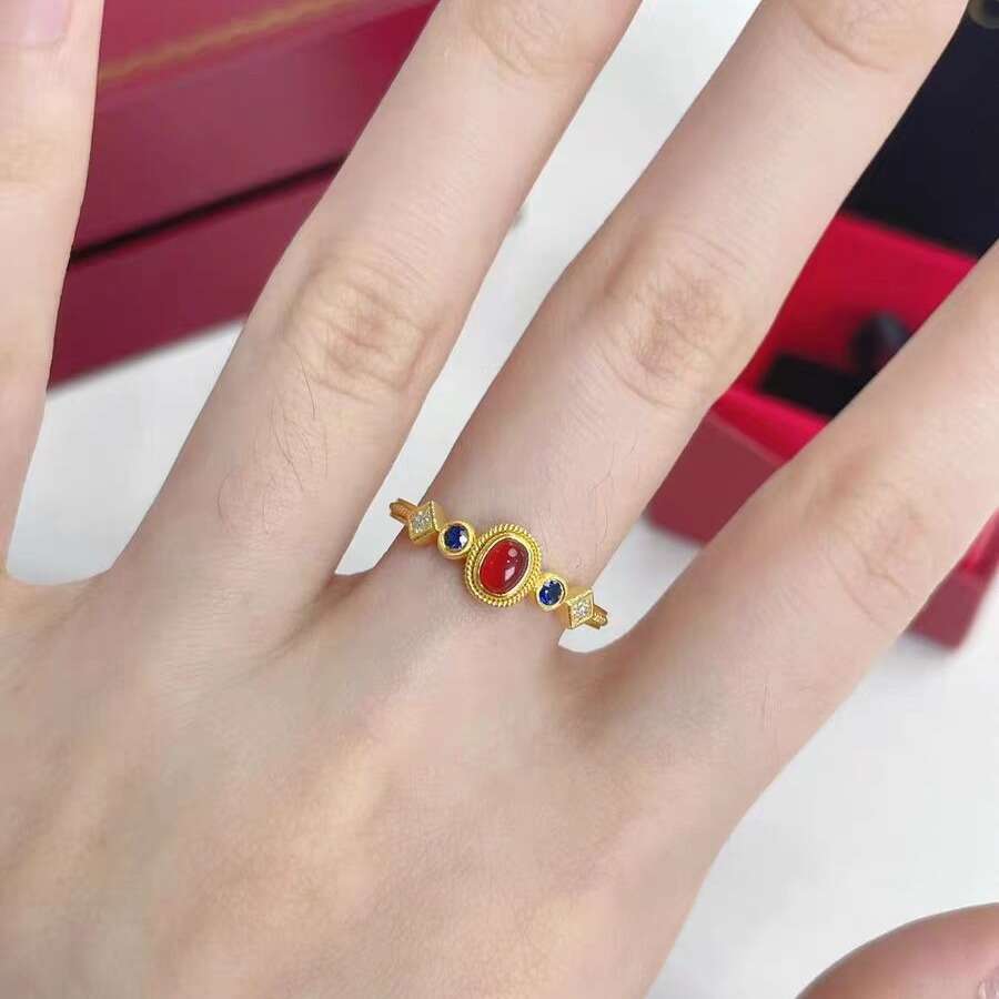 Hot Selling Chinese Style Small Palace Sparrow Color Ring Elegant Light Luxury Niche Adjustable Gift High-end Version