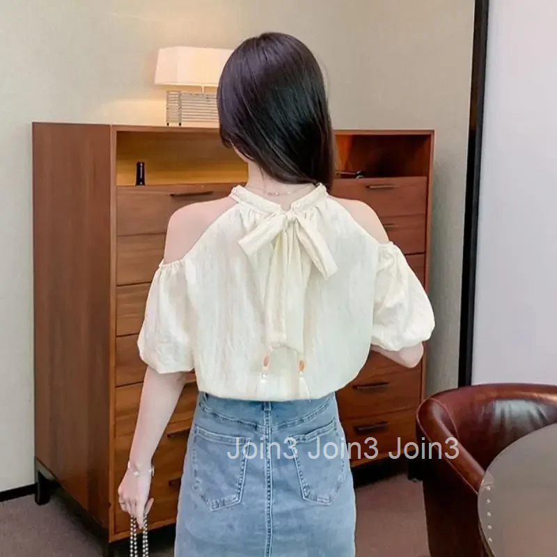 Kawaii with Bow Womens Shirt and Blouse Chiffon Puffy Sleeves Cute Female Tops Sexy Cool Tall Elegant Chic Luxury Social M Fine
